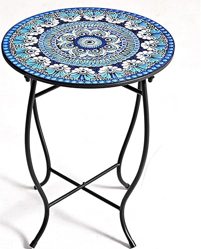 Mesa auxiliar de metal para exteriores, soporte redondo de 14 pulgadas de diámetro para macetas, jarrón, decoración del hogar, resistente a la