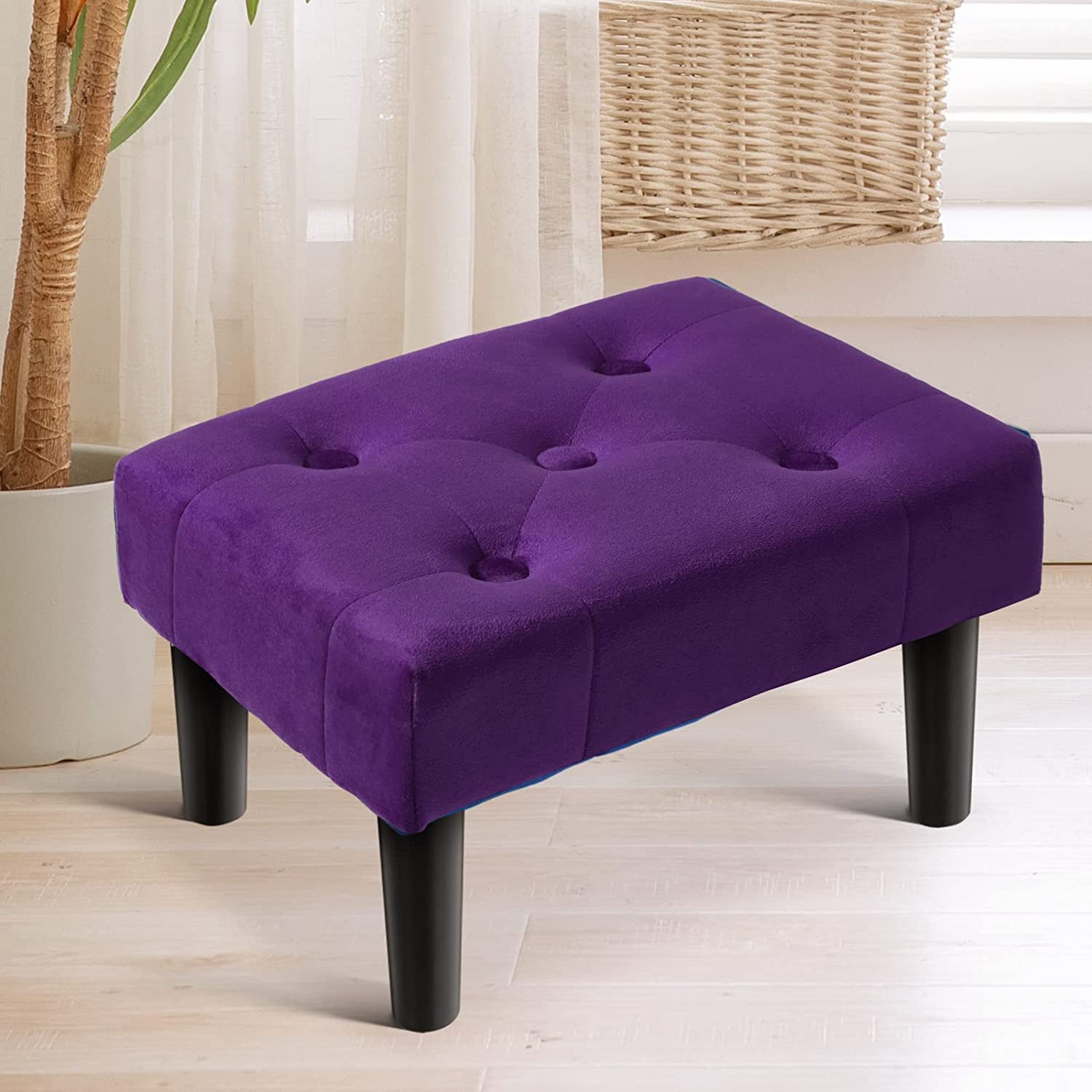 FLIPSSHOPPEE Velvet Ottoman with Puffy Seating Footrest Shoes Stool with Wood Modern Legs Modern Step Stool for Sofa Bedroom Living Room(Violet) (B0BZYS5DWL) Amazon Price History, Amazon Price Tracker