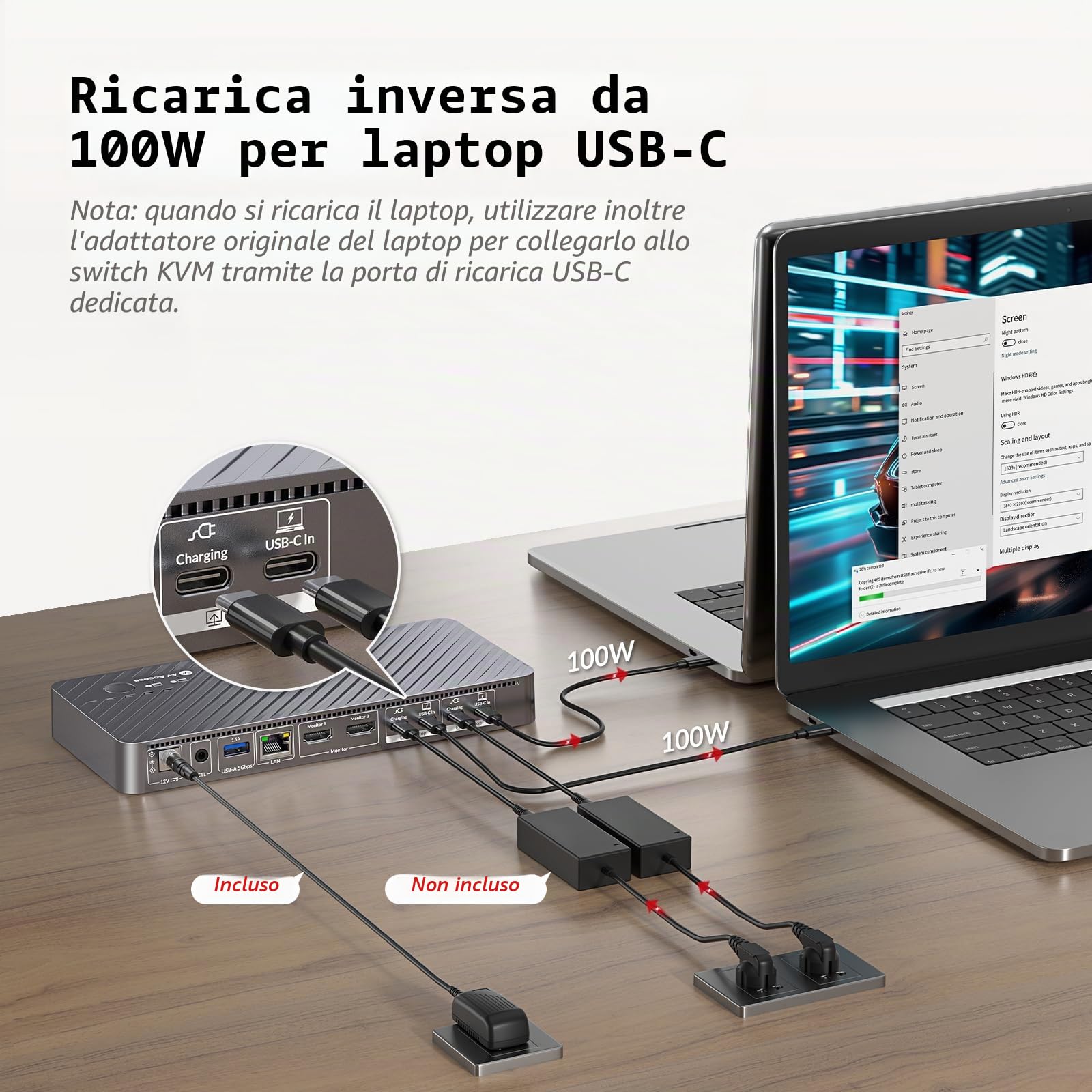 AV Access Docking Station KVM Switch per 2 Monitor e 2 Laptop, Switch KVM Dual Monitor 4K, 100W PD per PC, Ethernet 1G, Emulazione EDID, Ideale per Ufficio e Gaming
