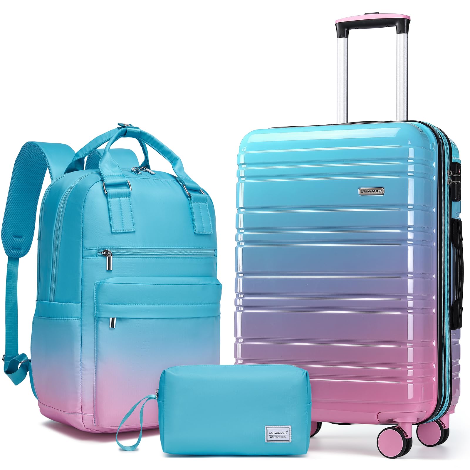 LARVENDER Carry on Luggage 22x14x9 Airline Approved Hardshell Suitcase with Wheels TSA Lock PC ABS Lightweight Suitcase Set