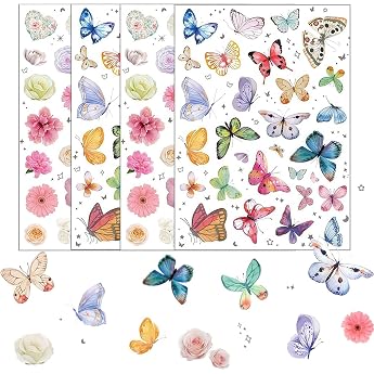 4 Sheets of Flowers and Butterflies Stickers Pack of 126