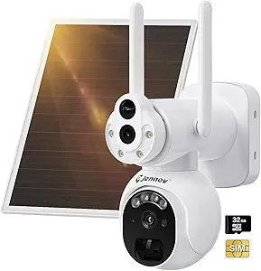 Jennov No WiFi Security Camera Wireless Outdoor, Dual Lens Linkage 4G Cellular Security Camera with Solar Panel, 360° View, Auto Tracking, PIR Detection, Color Night Vision, 300MB SIM Card asin的图片