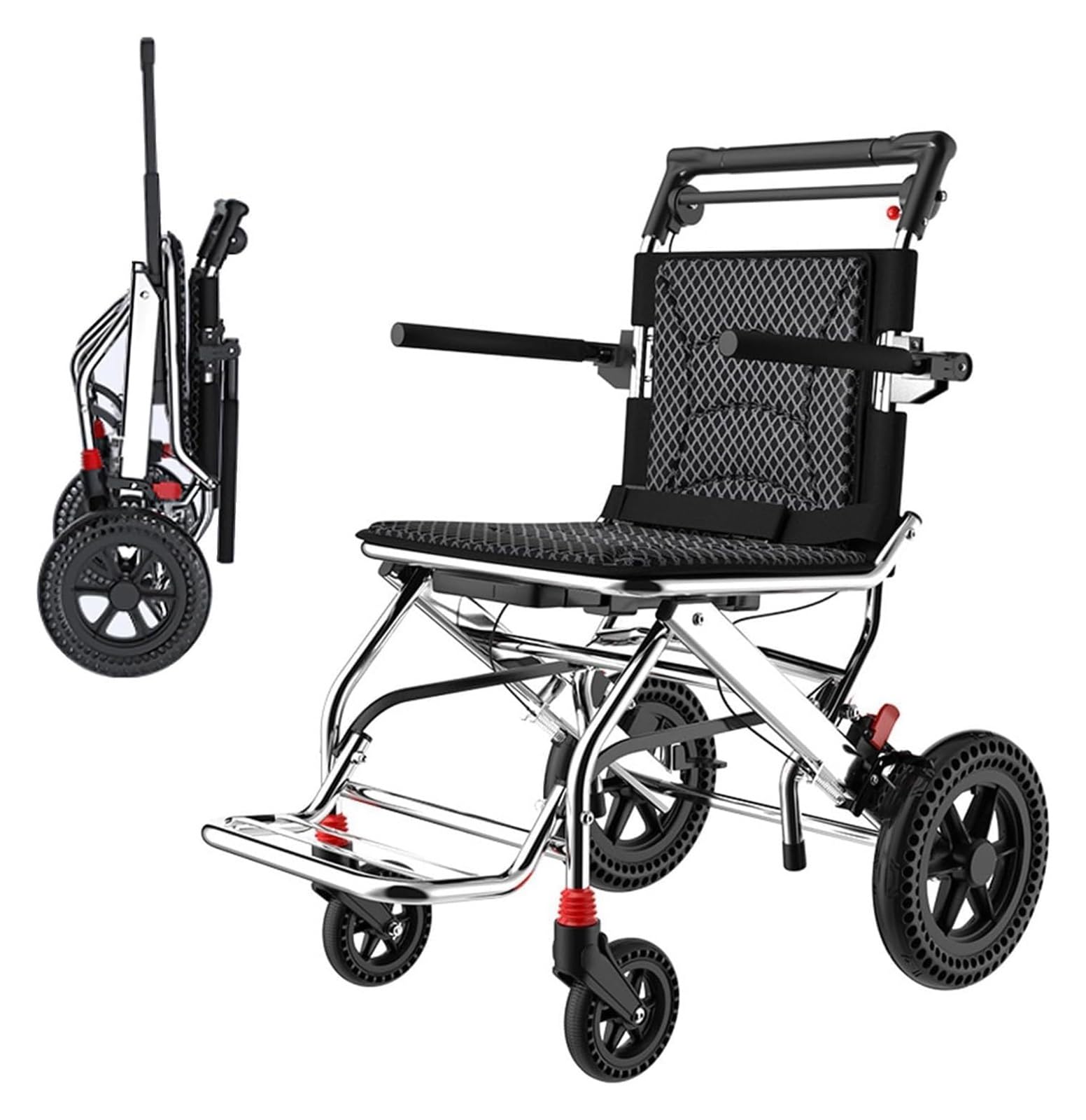 Sedia a rotelle da Viaggio，Sedie Pieghevoli， Sedia a rotelle Pieghevole in Alluminio Leggero con braccioli reversibili Rollator Pieghevole e Leggero
