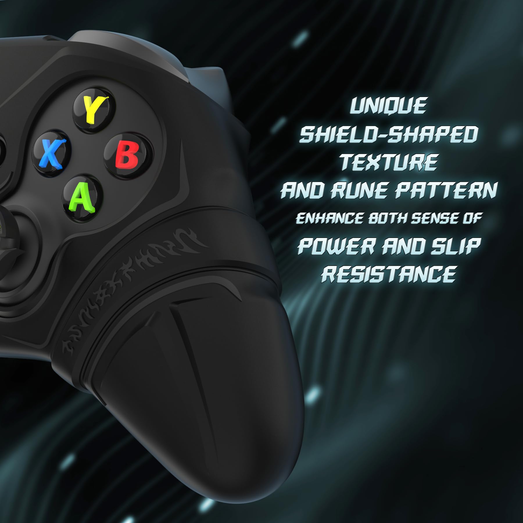PlayVital Cover Controller per Xbox Series X/S Joystick, Custodia Skin Silicone Grip Antiscivolo & Copri Levette Analogiche & Adesivi per Xbox Core Wireless Controller, Runes, Nero