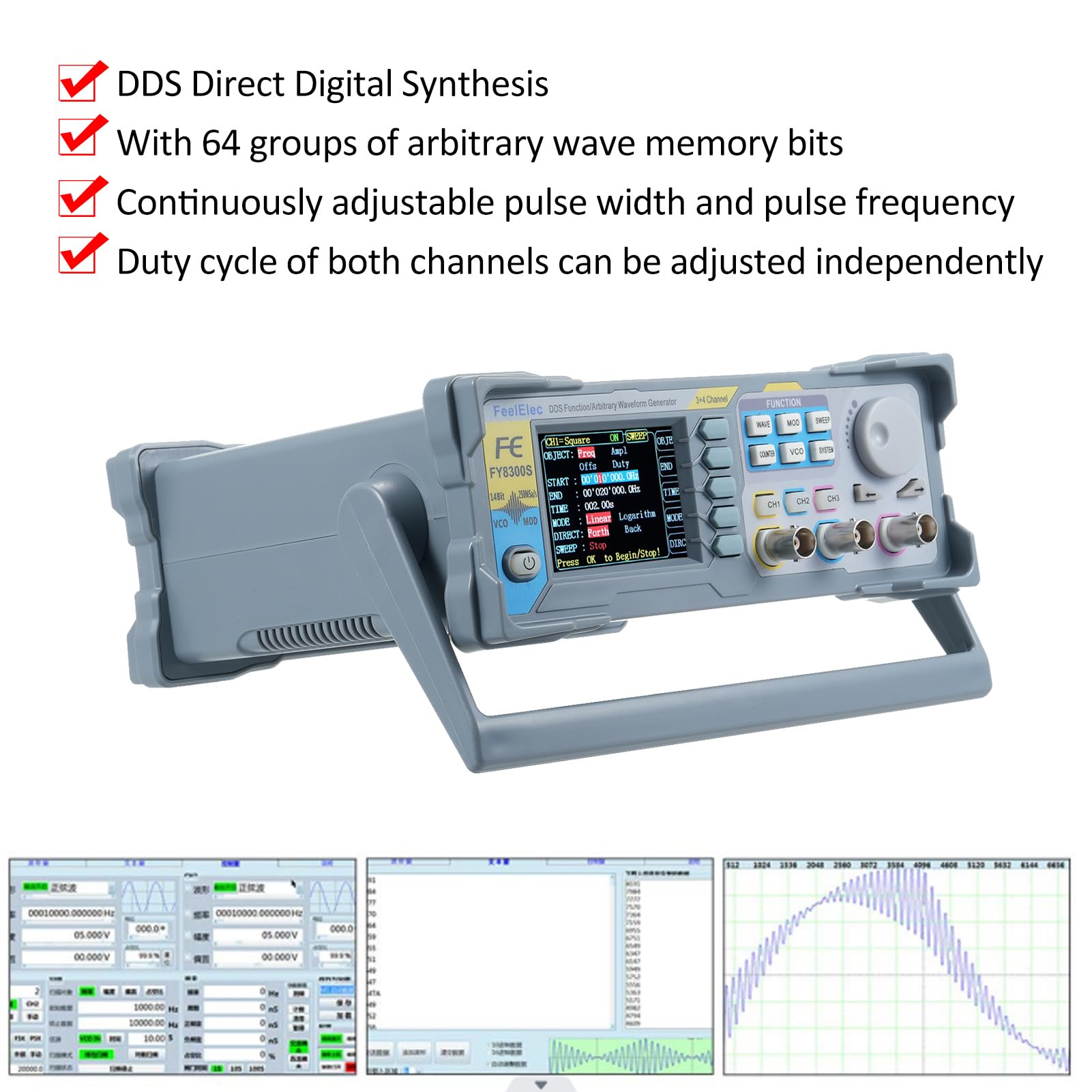 FY8300S-20M 20 Funzione a 3 canali Generatore di segnale di forma d'onda arbitraria 4 uscite di livello TTL Funzione di polarizzazione CC Funzione di uscita digitale