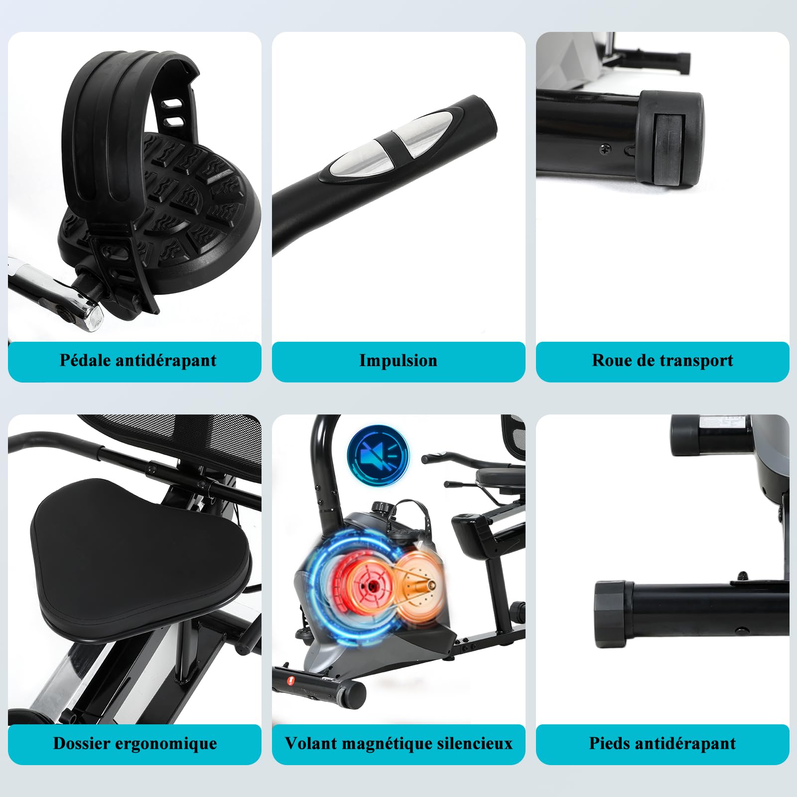 ISE Vélo d appartement Semi Allongé Magnétique 8 Niveaux Résistance, Velo d appartement Dossier Réglable Ergonomie, Impulsion/Ecran LCD, Velo Appartement Semi-Allongé Volant Silencieux, Maison/Bureau
