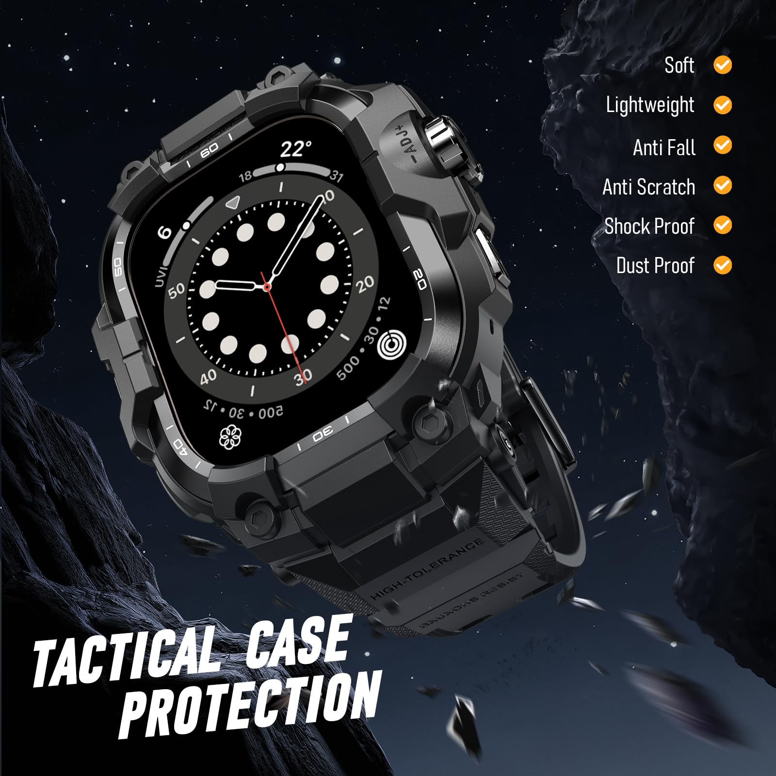 BXUXOHS Resistentes Funda y Correa para Apple Watch 44mm Hombre,para Apple Watch SE 3/SE 2a Generación/SE/Series 6/5/4,Protector Antigolpes de Nivel Militar,Correas Táctica para iWatch 6/5/4/SE 3/2