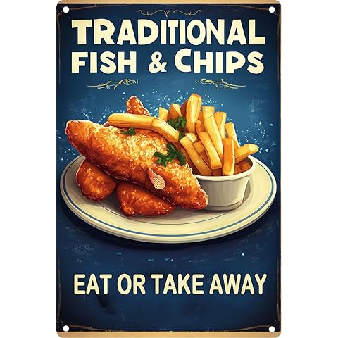 Vintage Tin Traditional Fish & Chips Retro Metal Sign Suitable For Home Shop Restau...