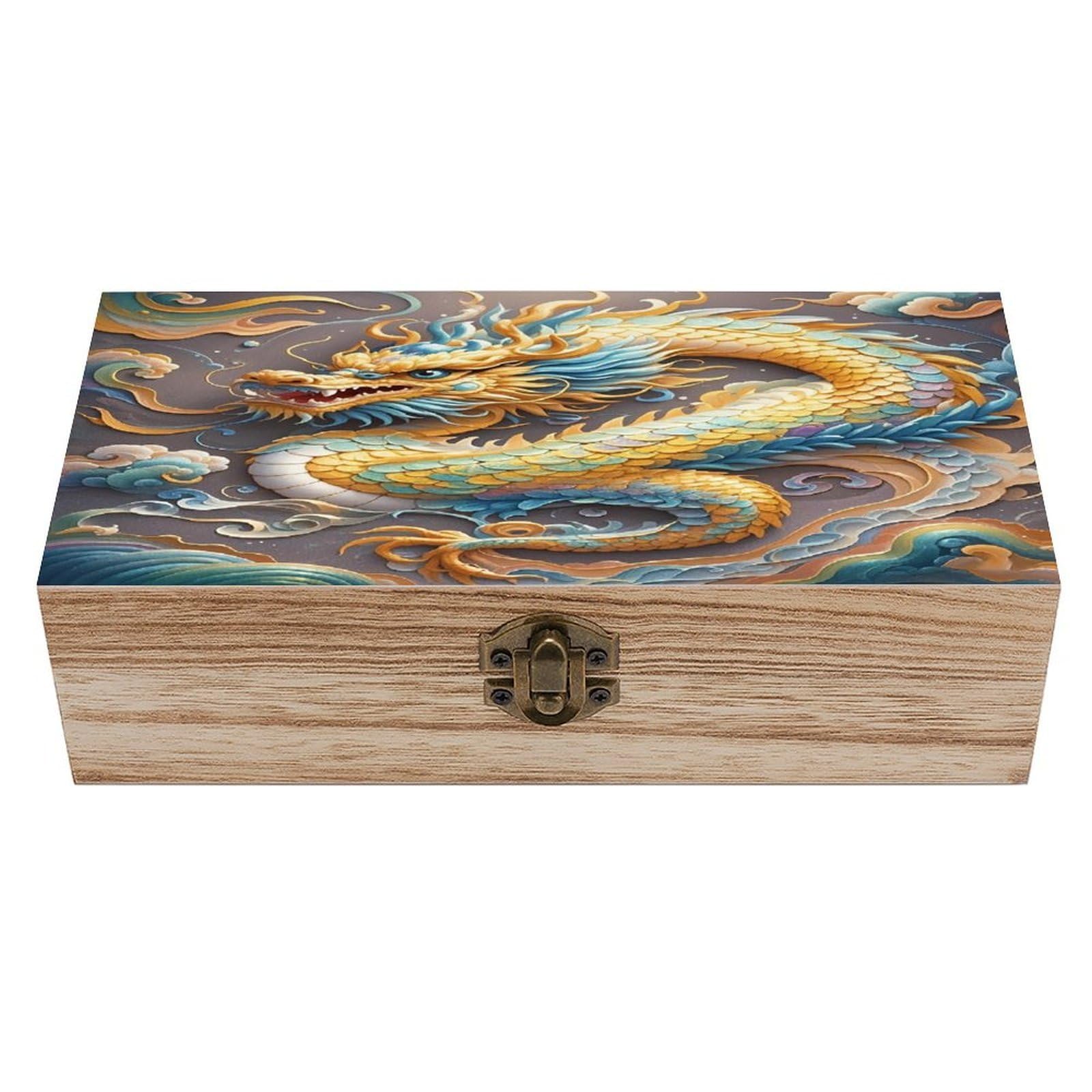 asbwuo Dragon Art Wood Keepsake Box Wooden Box with Hinged Lid