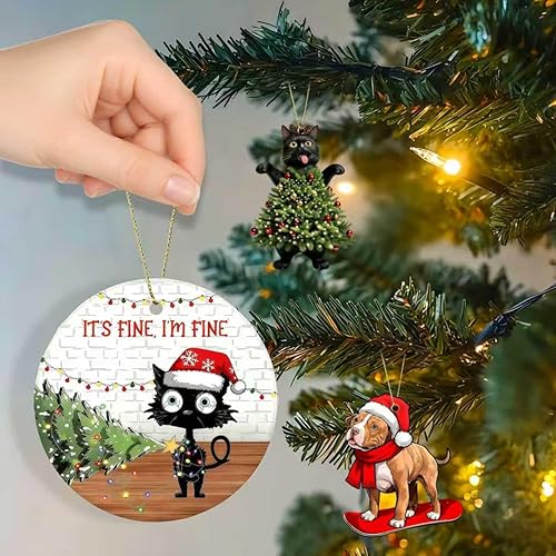 Miniatura 4 de Adornos de Navidad 2025, decoraciones de Navidad de gato negro, lindos adornos de gato gritando para colgar en el árbol, decoración de Navidad de