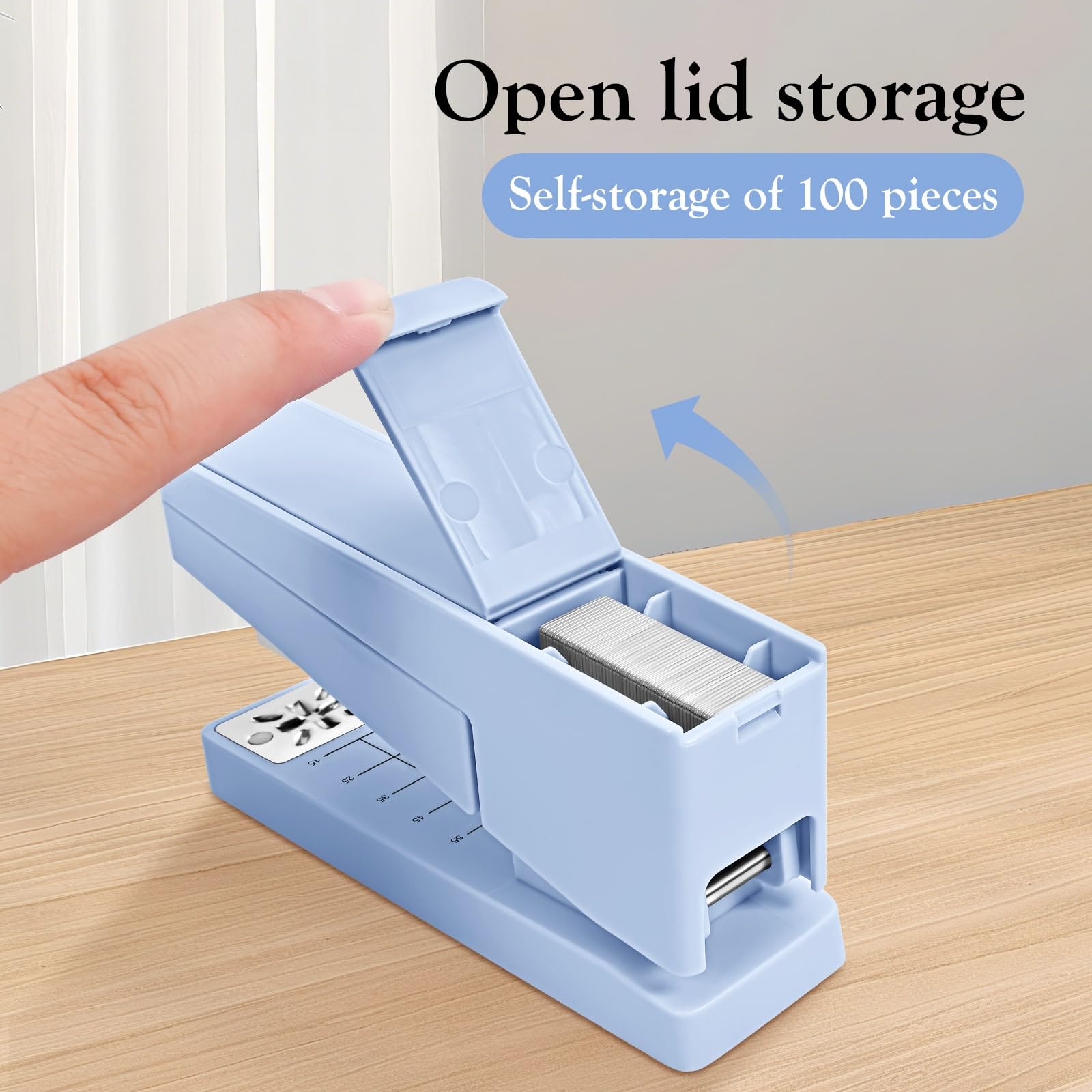 Grapadora giratoria de brazo oscilante, capacidad de 25 hojas, grapadora de escritorio giratoria de 360 grados con 100 grapas, grapadora antideslizante para oficina, azul