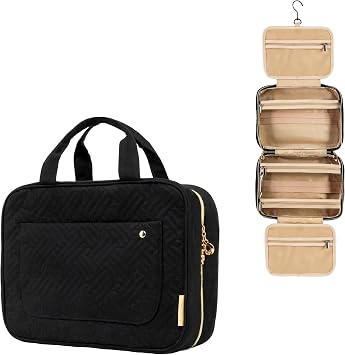 Carrywell Not Made In China Hanging Toiletry Bag For Women, Travel Makeup Organizer, Water-Resistant Cosmetic Case For Full-size Containers, Toiletries, Black Medium