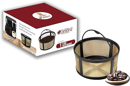 Miniatura 2 de Delibru Filtro de café reutilizable Keurig K-Duo – 8-12 tazas de malla de tono dorado filtro permanente de café para cafeteras Keurig Duo