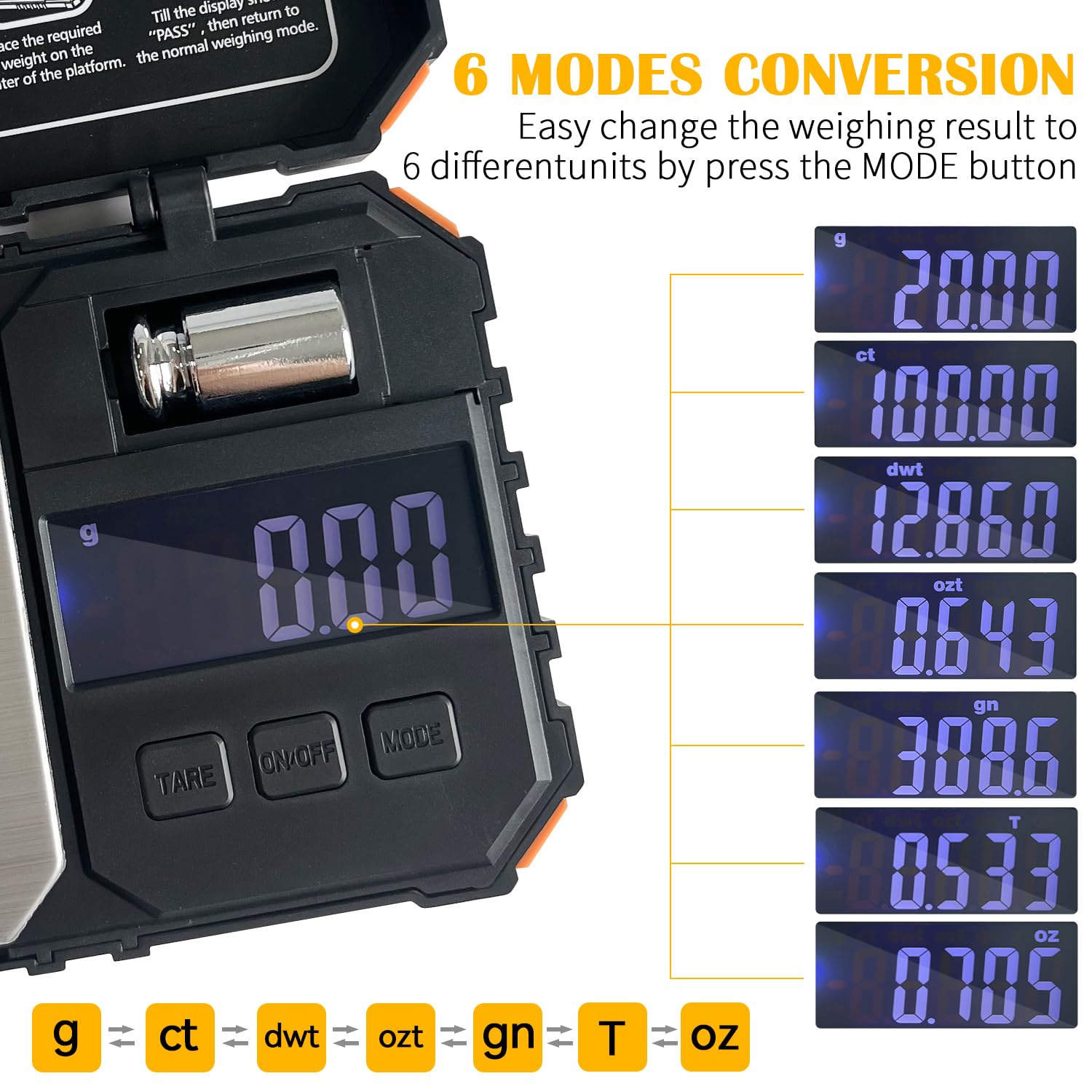 Báscula digital de bolsillo, 500 g x 0,01 g, 6 unidades con pantalla LCD, báscula de bolsillo de precisión con peso de calibración de 20 g para alimentos, joyas, monedas, café