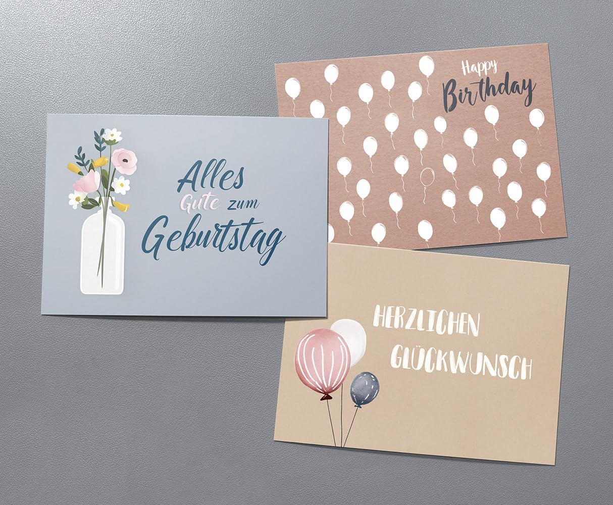 beriluDesign 20 Geburtstagskarten Set mit Umschlägen - Glückwunschkarten, Postkarten zum Geburtstag - Happy Birthday Karten - ideal als Grußkarte oder Gutschein (20 Karten + 20 Umschläge)