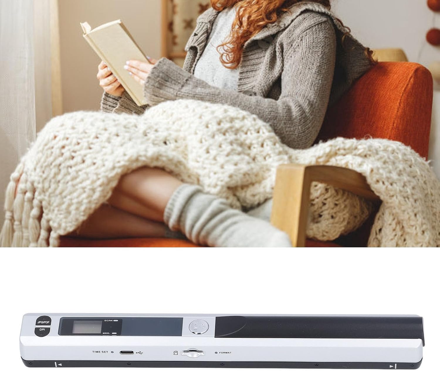 Handheld Document Scanner, Portable for A4 Documents Photo Pictures Receipt 8.27 Inch HD 900DPI Color Mobile Handheld Scanner Wand for Home Travel Office (Silver)