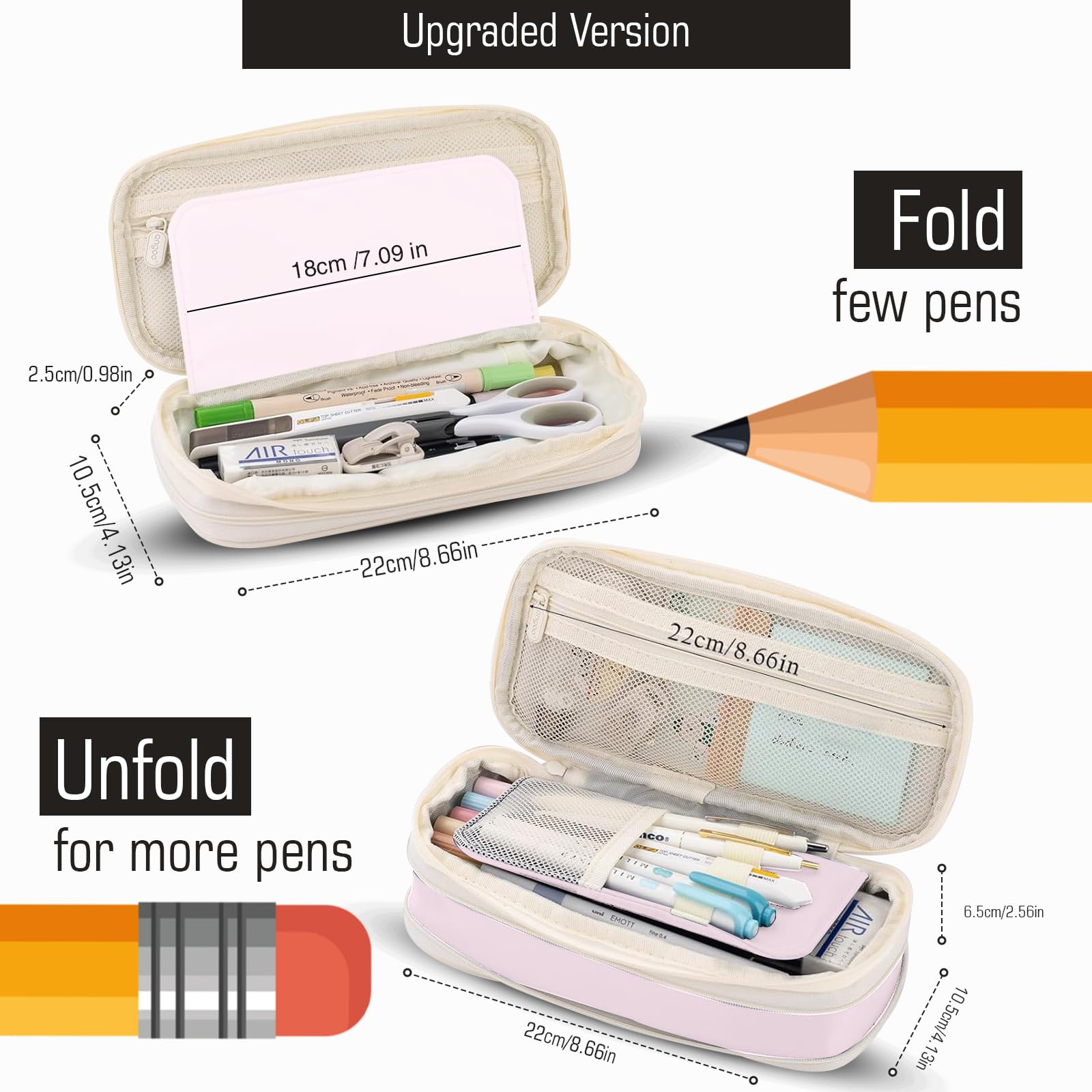 Lyrovo Large Capacity Pencil Pouch Case for School & Office Multi Compartment Organizer Durable Nylon (Pink) 1