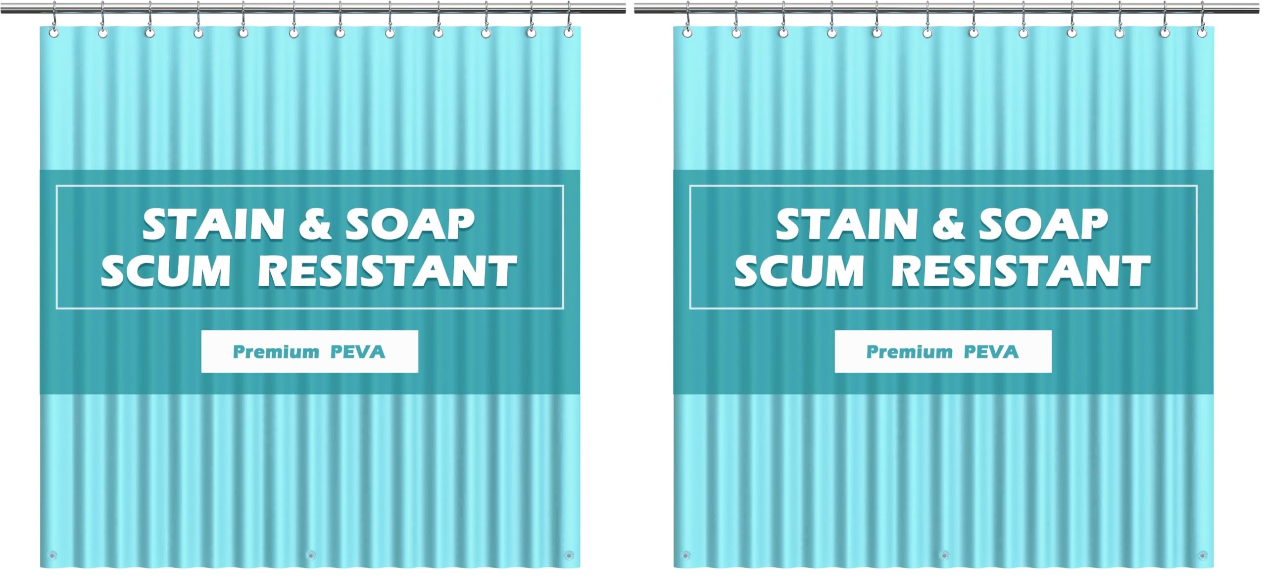 EHZNZIE Aqua Shower Curtain Liner 72x72, PEVA Waterproof Bath Curtain, No Chemical Smell, 3 Weighted Magnets, Durable with Rustproof Metal Grommets (Pack of 2)