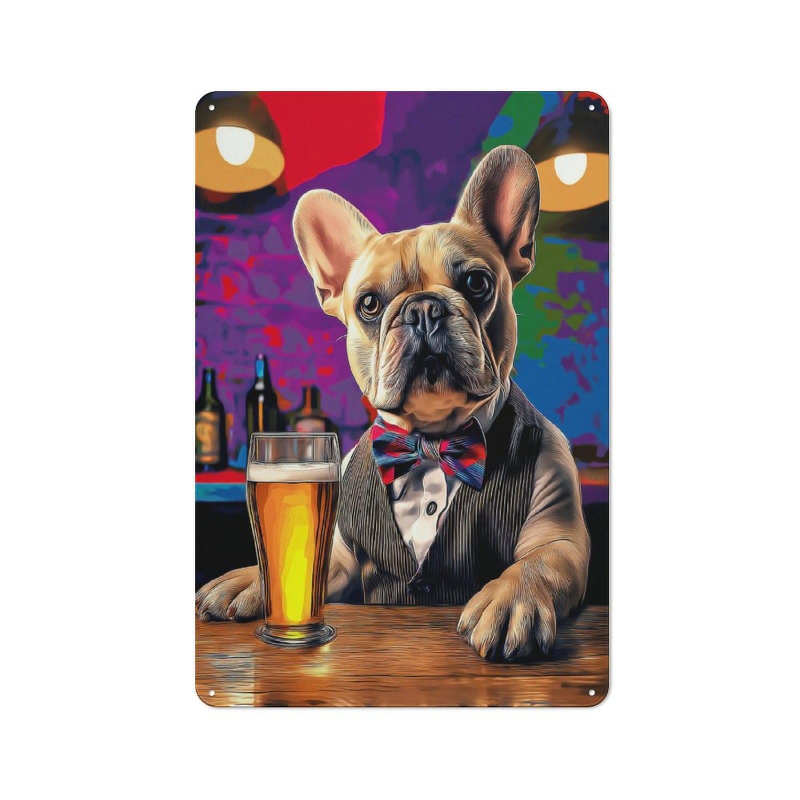 Junmoney Chic Dog In Tuxedo With Beer Tin Wall Plaque 30X20cm With For Café Or Restaurant, Suited To Restaurant Decor Fans