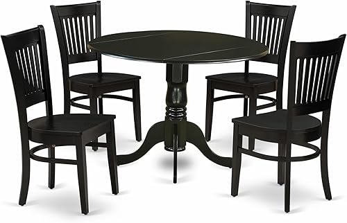 East West Furniture DLVA5-BLK-W, juego de 5 piezas para comedor que incluye una mesa redonda con hojas plegables y 4 sillas de cocina, 42x42 2-Negro