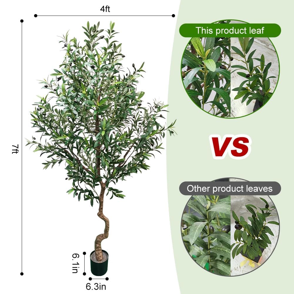 Borojinmed Artificial Olive Tree 7 Feet, Fake Olive Trees Artificial Indoor, Faux Large Tall Realistic Indoor Silk Tree with Pot -Perfect for Home, Office, Living Room, Staircase, and Store Decor.