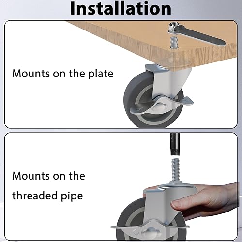 Miniatura 3 de AAGUT Ruedas de alta resistencia TPR de 3 pulgadas, ruedas de vástago roscado de 38 pulgadas, 16 x 1, reemplazo giratorio de bloqueo para muebles,