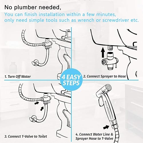 Handheld Bidet Sprayer Kit - Stainless Steel Douche Muslim Shower Spray with Hose Bidet for Toilet Cleaning, Pet Bath, Personal Hygiene - 4