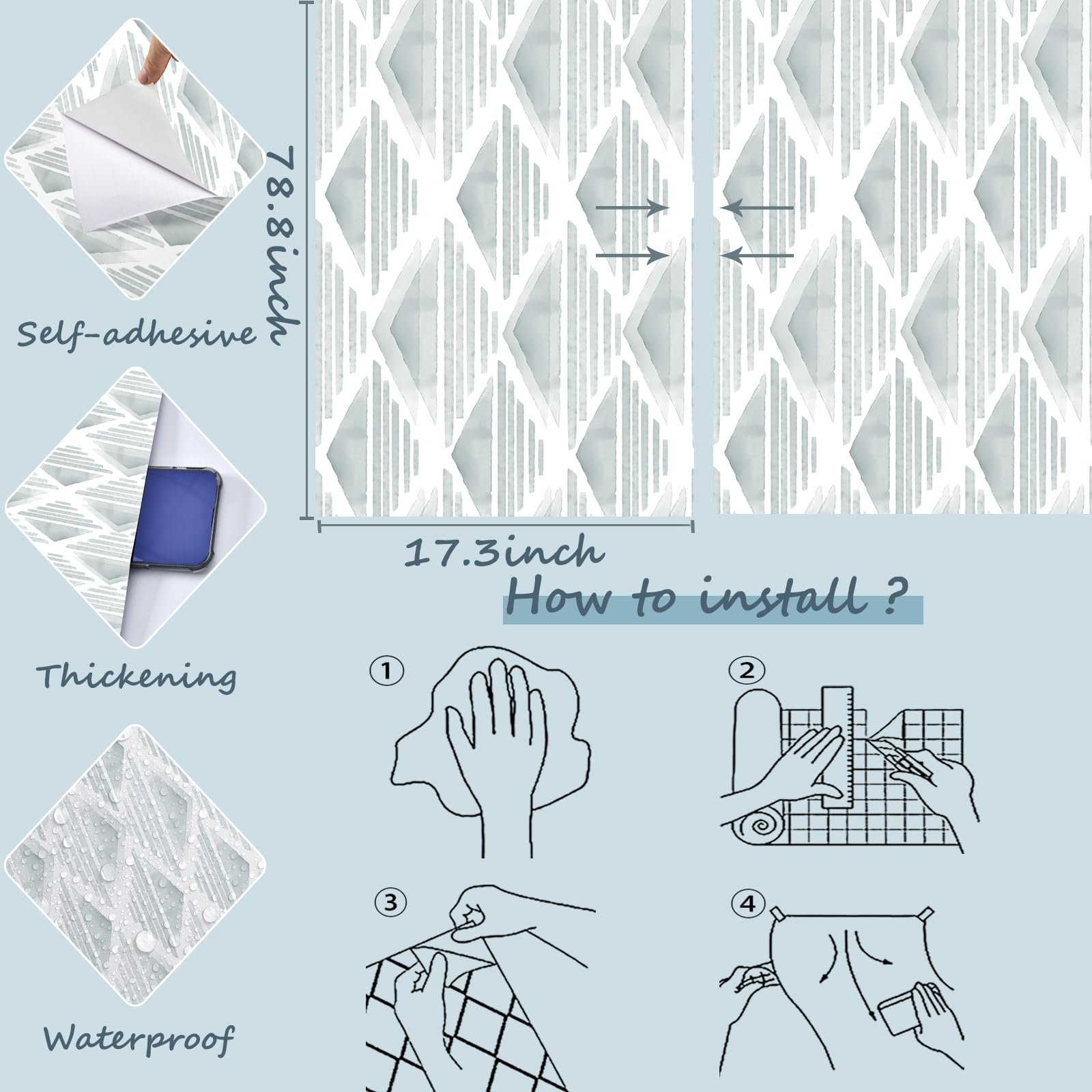 Orainege Blue Peel And Stick Wallpaper Modern Herringbone Contact Paper