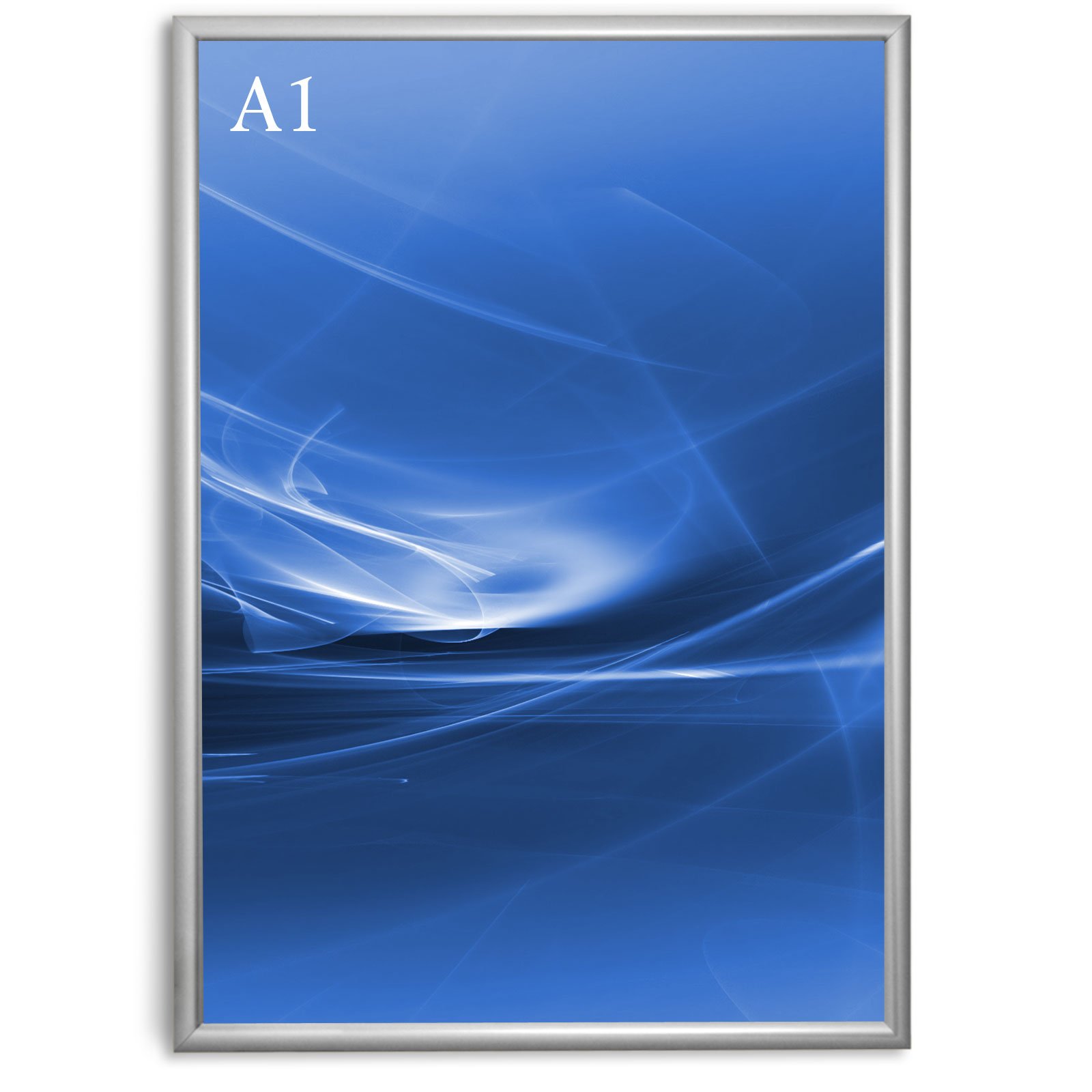 Floordirekt Bilderrahmen DIN A1 Silber Wechselrahmen Opti-Clic | Plakatrahmen für Aushänge, Werbung & Speisekarten | Posterrahmen mit abgerundeten Alu Kanten | Schnellwechsel Klapprahmen | 63x87,5cm