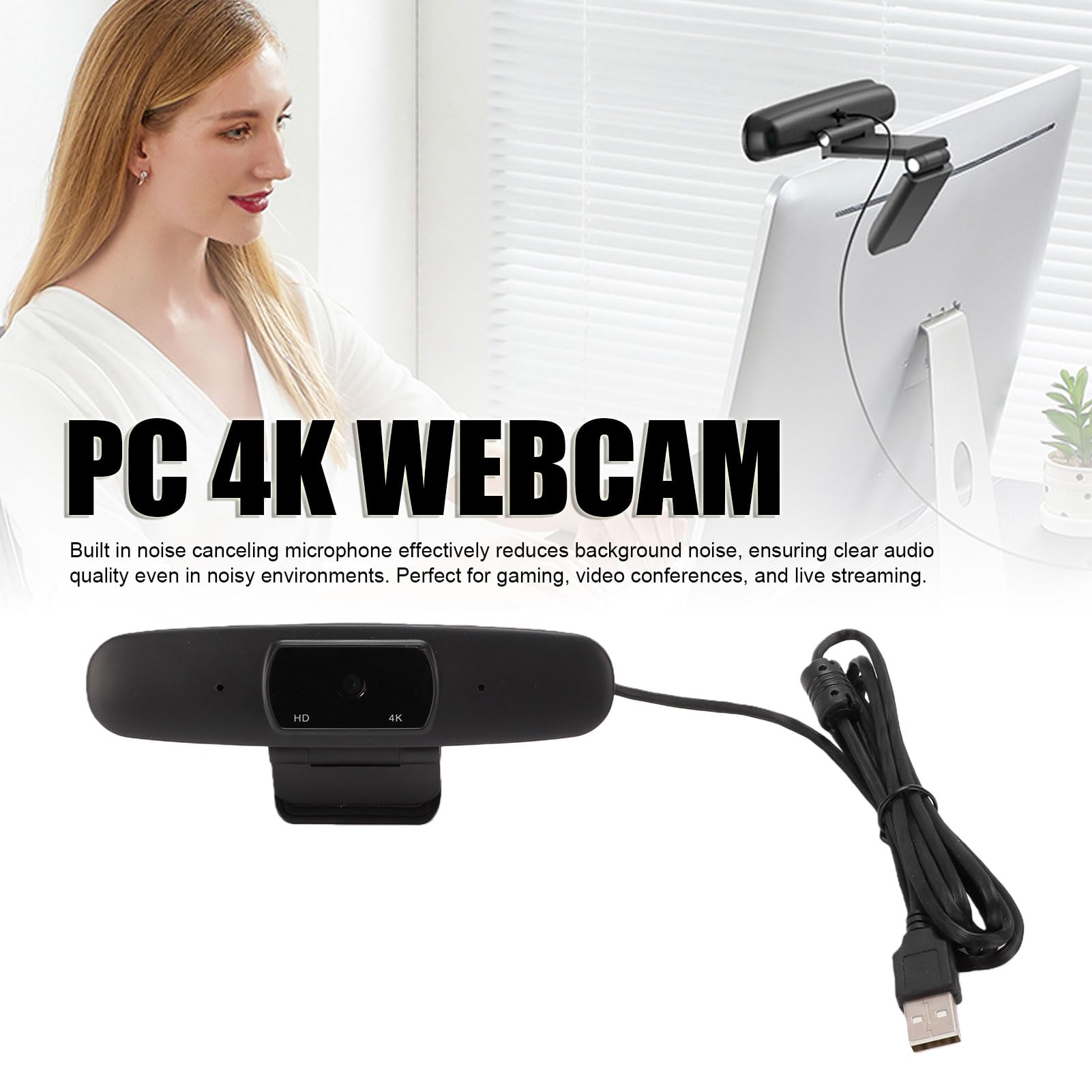 Sxhlseller Kamera Internetowa 4K do Komputera PC z Mikrofonem, Kamera Internetowa HD USB z Autofokusem PDAF, Mikrofon z redukcją Szumów, Korekcja Słabego Oświetlenia, Komputerowa