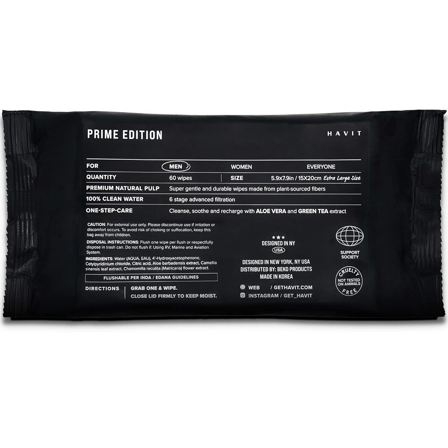 HAVIT Prime Edition Wipes for Men - 360 Unscented Wet Wipes Infused with Aloe & Green Tea, At-Home Use Dispensers, Septic and Sewer Safe, (Total 360 Wipes - 6 Packs of 60)
