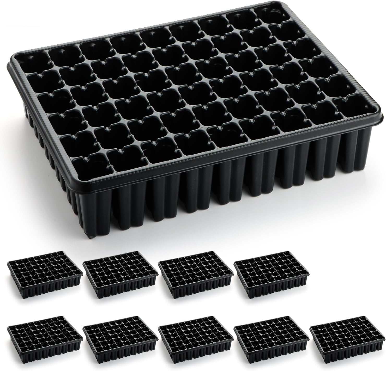 54 Cell Seed Starter Trays, 2.8" Deep Plug Flat Tray,10 Pieces Big Holes Germination Tray, Thick Durable Seedling Plastic Nursery Reusable Trays (11.14inch ×14.6 inch, 10-Pack)