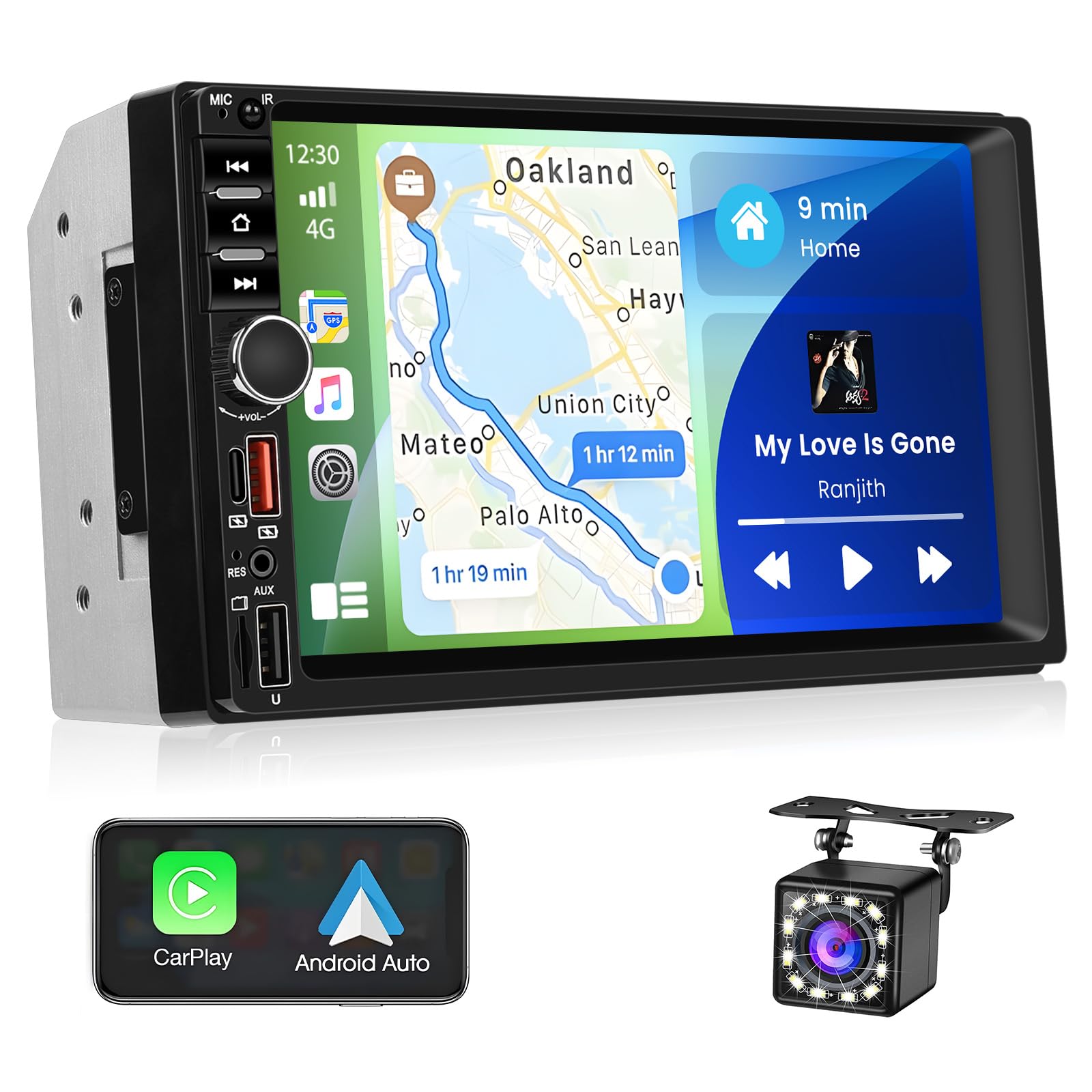 Inefala Autoradio Bluetooth 2 Din avec Voiture Android sans Fil 7 Pouces Écran Tactile Stéréo Voiture Prend en Charge Bluetooth Miroir Lien FM Radio 2 USB Type-C EQ AUX avec Caméra Arrière