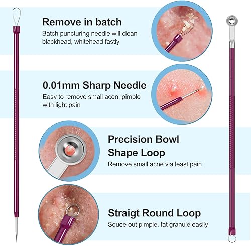 Miniatura 5 de Herramientas removedoras de puntos negros, raspador facial para limpieza profunda, kit de herramientas para reventar espinillas, espátula facial,