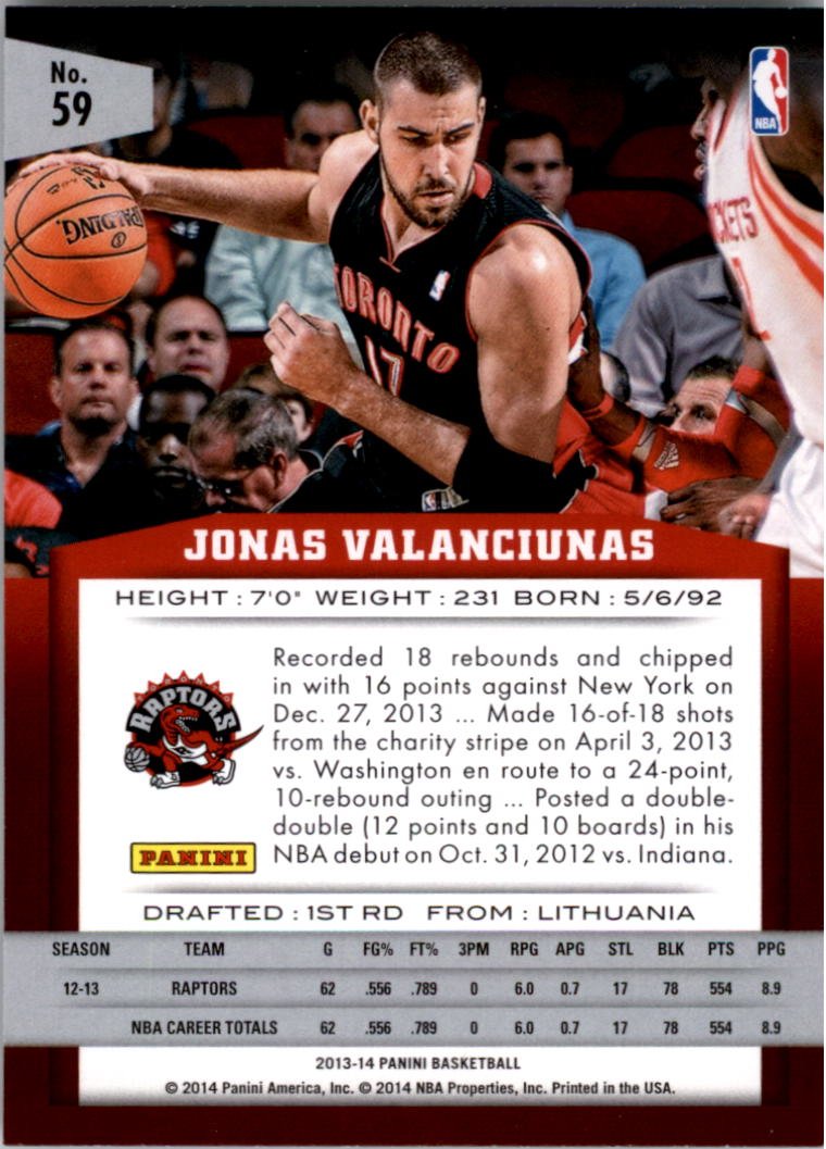 Amazon.com: 2013-14 Panini #59 Jonas Valanciunas : Collectibles