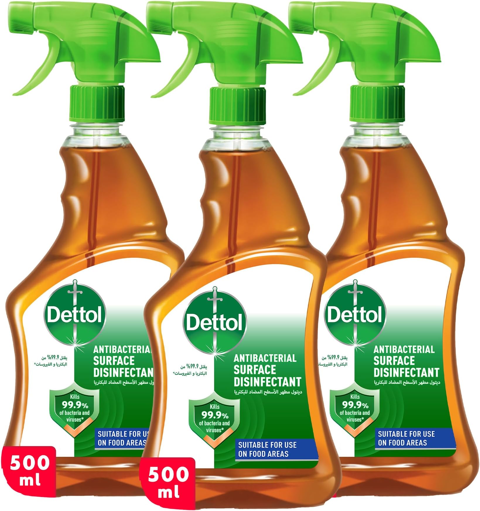 Antibacterial Surface Disinfectant, Trigger Spray Bottle, 500ml - Pack of 3