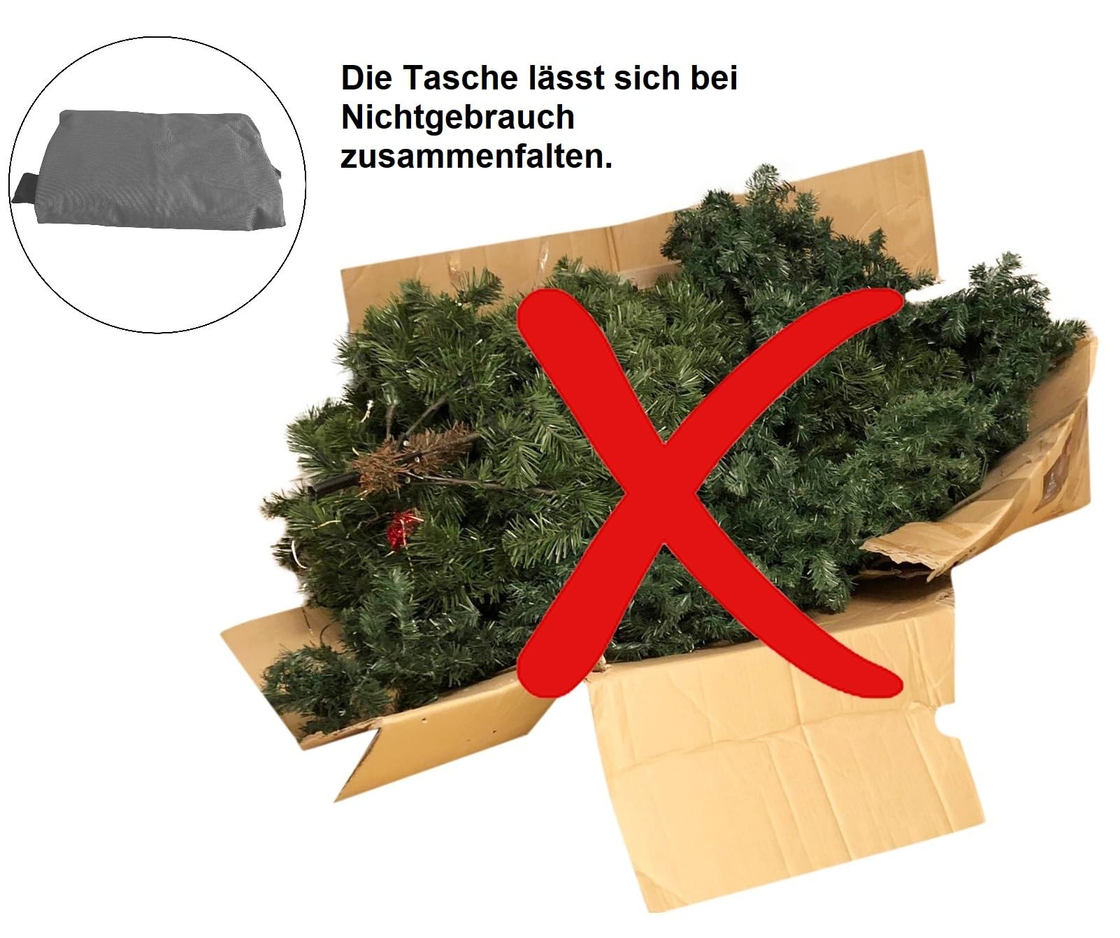 Kingsbridge Aufbewahrungstasche Weihnachtsbaum, XL, Doppelt genähte Nähte, 600D-Gewebe, Tragetasche, für Bäume von 2,2 bis 2,7 m, 3 Wege Reißverschluss zum einfachen Befüllen, LxBxH 140x45x55cm