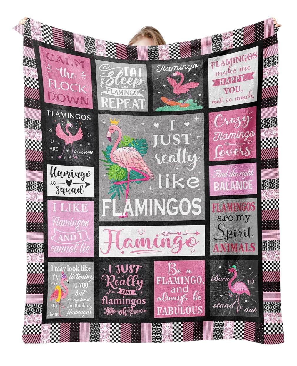 Enthusiasm Flamingo Blanket, Flamingo Gifts for Girls, Flamingo Collage Print Gifts Throw Blanket for Flamingos Lovers (130x150cm)
