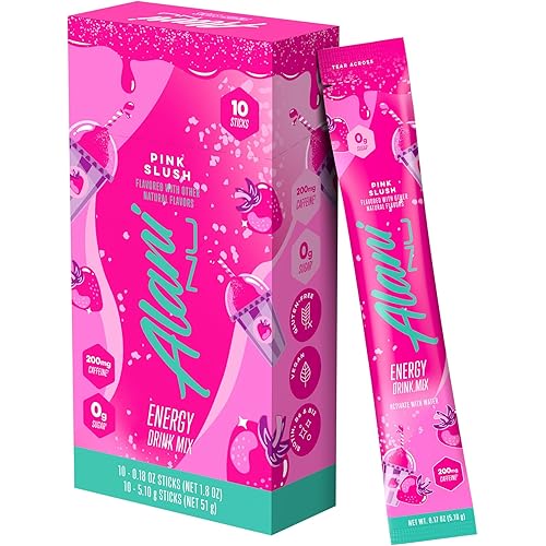 Alani Nu PINK SLUSH Energy Sticks, Energy Drink Powder, 200mg Caffeine, Pre Workout Performance with Antioxidants, On-The-Go Drink Mix, Biotin, B Vitamins, Zero Sugar, 5-10 Calories, 10 Pack