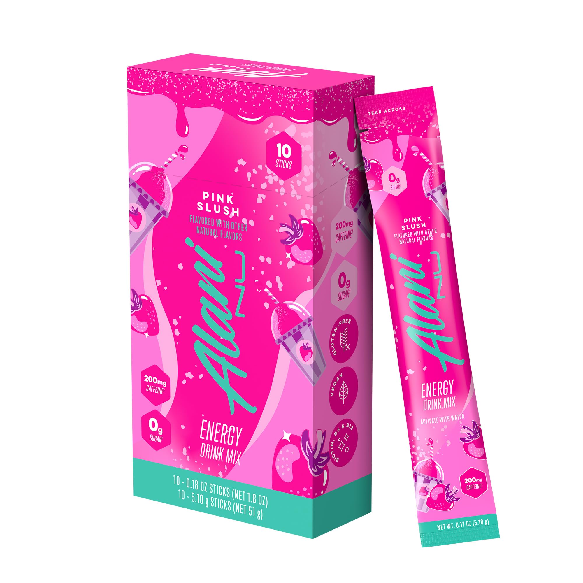 Photo 1 of ***PACK OF 3***Alani Nu PINK SLUSH Energy Sticks, Energy Drink Powder, 200mg Caffeine, Pre Workout Performance with Antioxidants, On-The-Go Drink Mix, Biotin, B Vitamins, Zero Sugar, 5-10 Calories, 10 Pack
