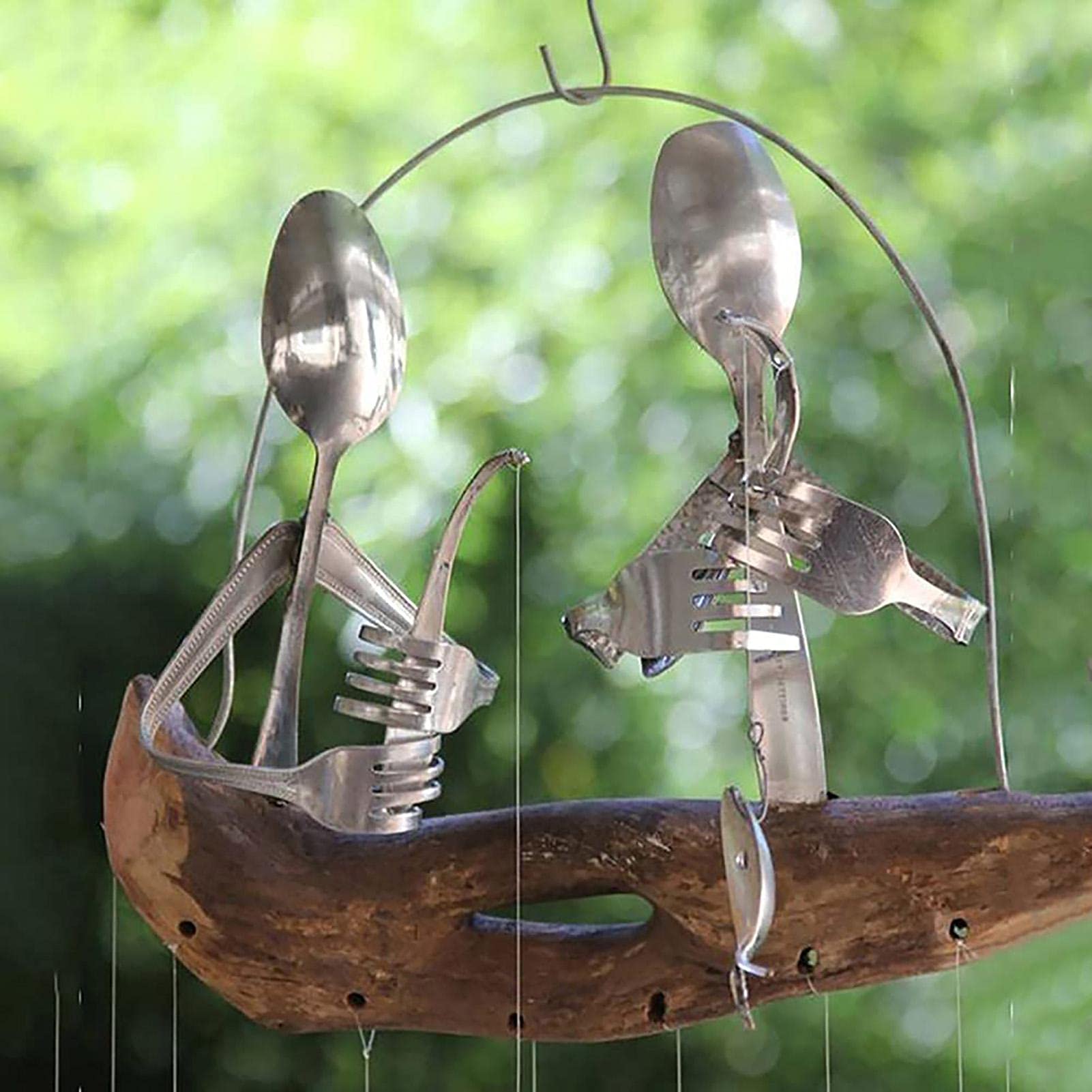 Angler Windspiel, Besteck Mann Fischlöffel Fisch Windspiel Angeln Mann Löffel Fischskulpturen Windspiel, Kreatures Design Küstenstil Windspiel Indoor Outdoor Hanging Room Ornament
