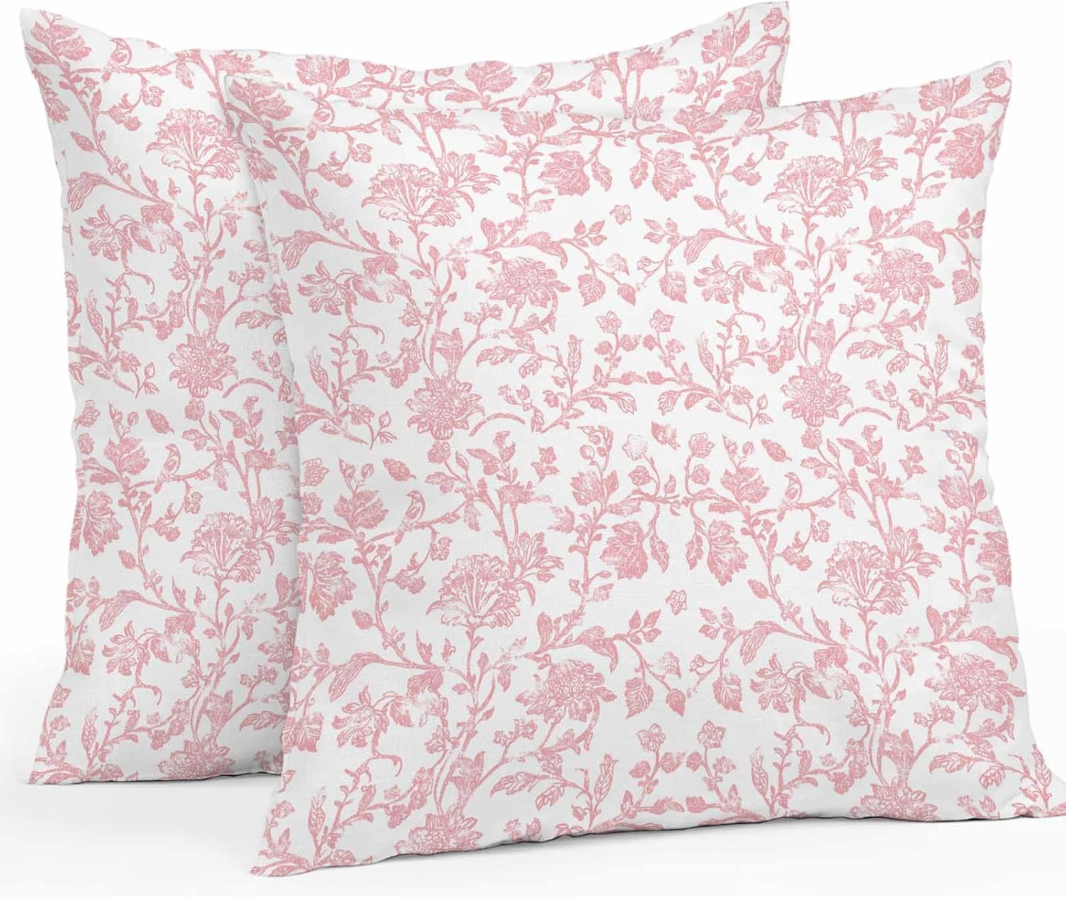Coral Red Flower Outdoor Waterproof Pillow Covers, Vintage Farmhouse Boho Leaf Spring Decorative Square Throw Pillowcase Sofa Cushion Sham for Patio/Couch/Chair, 26"x26" 2 Pack