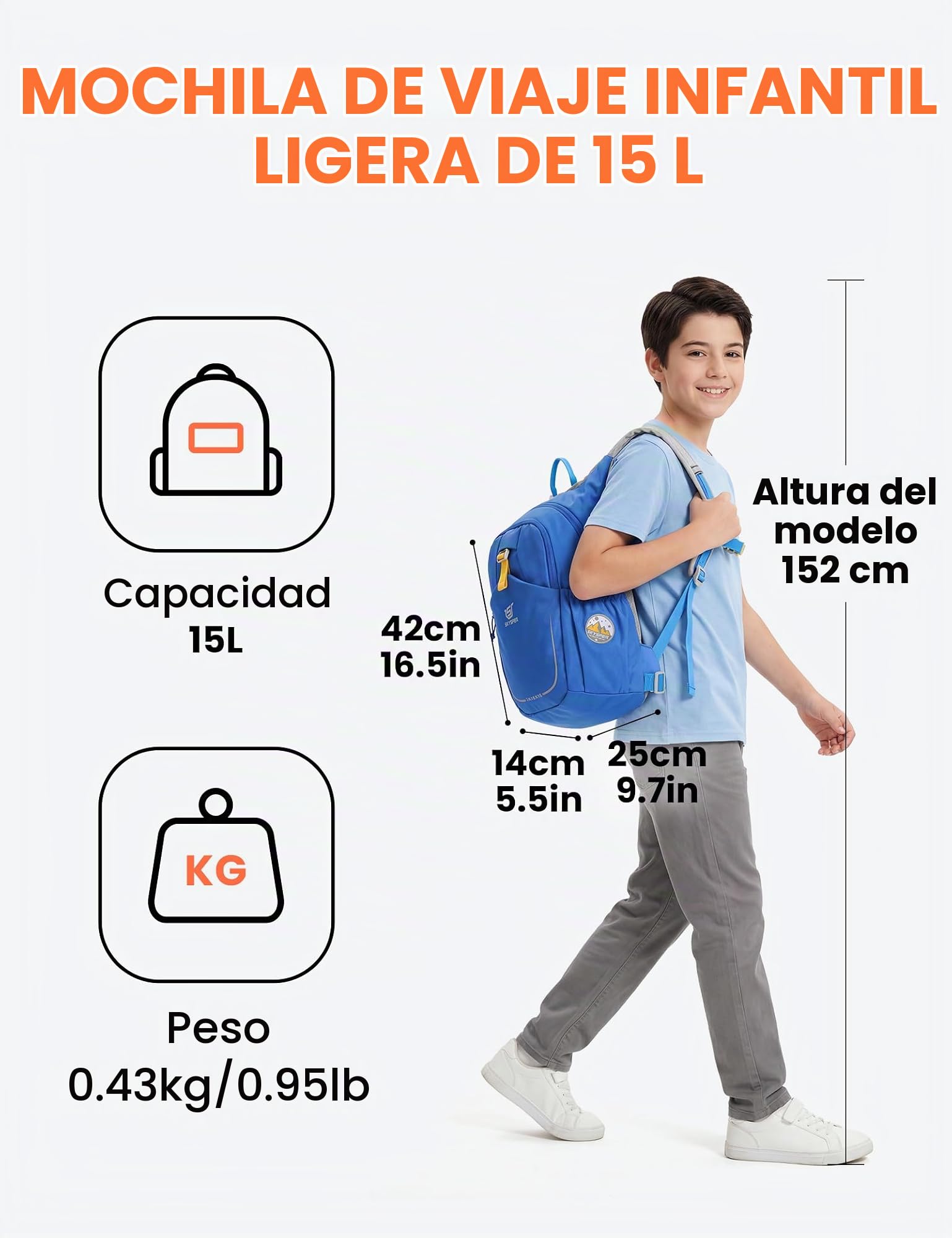 SKYSPER 15L Mochila Infantil con bolsa de agua y silbato