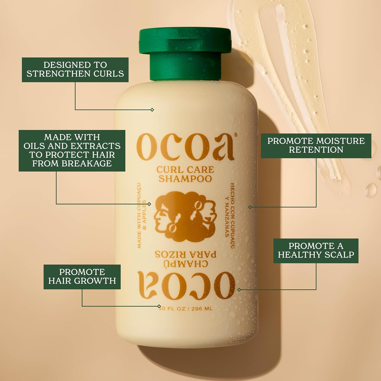 OCOA Curl Care Shampoo & Conditioner Duo – Sulfate-Free with Apple & Cupuaçu Butter, Moisture Retention, Hair Growth, and Healthy Scalp – For Wavy, Curly, Dry, Damaged & Color-Treated Hair – 10oz - Image 2