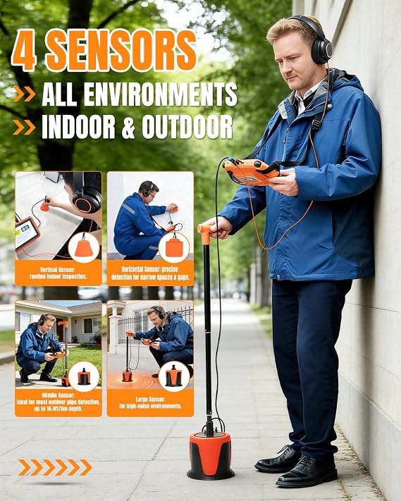 Water Leak Detector 5m/16.4ft Depth for Indoor/Outdoor - PQWT L7000 | 4 Sensors, 1-10000Hz, 15 Hours, 2 Modes