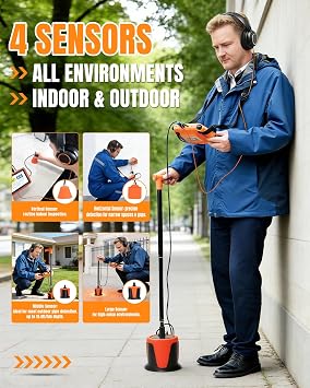 Water Leak Detector 5m/16.4ft Depth for Indoor/Outdoor - PQWT L7000 | 4 Sensors, 1-10000Hz, 15 Hours, 2 Modes
