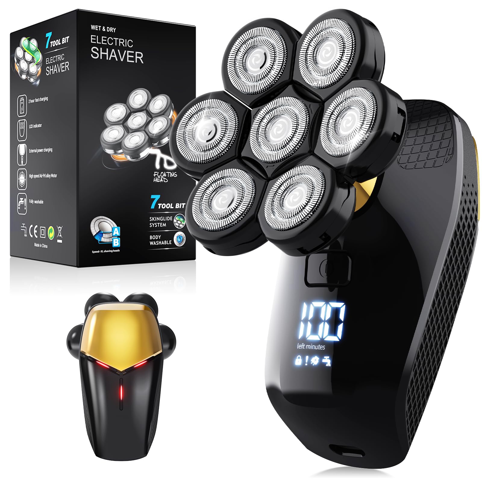 Photo 1 of Head Shavers for Bald Men, Electric 7 Bald Head Shavers for Men with Trimming Kit, 9200RPM No Tug, IPX6 Wet&Dry Waterproof Head Shaver, LED Display, Rechargeable Bald Care Kit