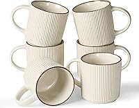 Famiware Star 12oz Coffee Mug Set of 6 - Ceramic Stoneware Mugs with Handles, Microwave Dishwasher Safe, Stackable White Drinkware