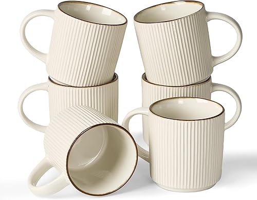 Miniatura 9 de famiware Juego de tazas de café para 6, tazas de catering de 12 onzas con asa para café, té, cacao, leche, blanco mate