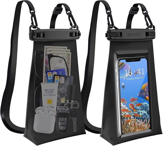 Waterproof Phone Case IPX8 Universal Waterproof Phone Pouch Dry Bag for iPhone 13 Pro Max 12 11 Pro Max XR X XS SE 2020 8 Plus Samsung S21 S10 S9 Huawei P40 P20 Mate 40 Pro up to 7" (Black)